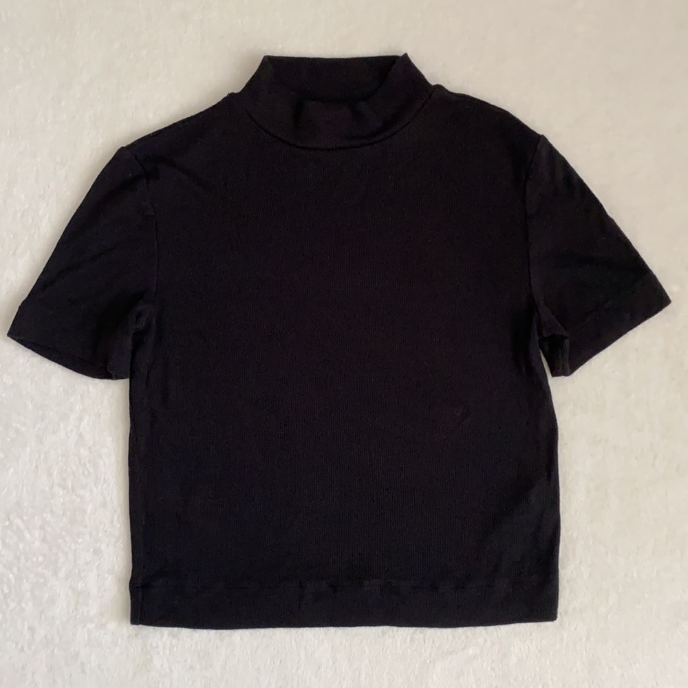 {Aritzia} Babaton | Mockneck Ribbed Cropped Short Sleeve Contour Tee Black (XS) - Picture 12 of 12